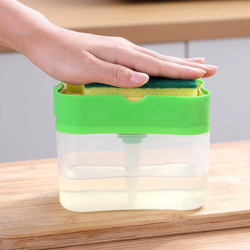 2 in 1 Scrubbing Liquid Detergent Dispenser Press-Type Liquid Soap Box Pump Organizer Kitchen Tool Bathroom Supplies